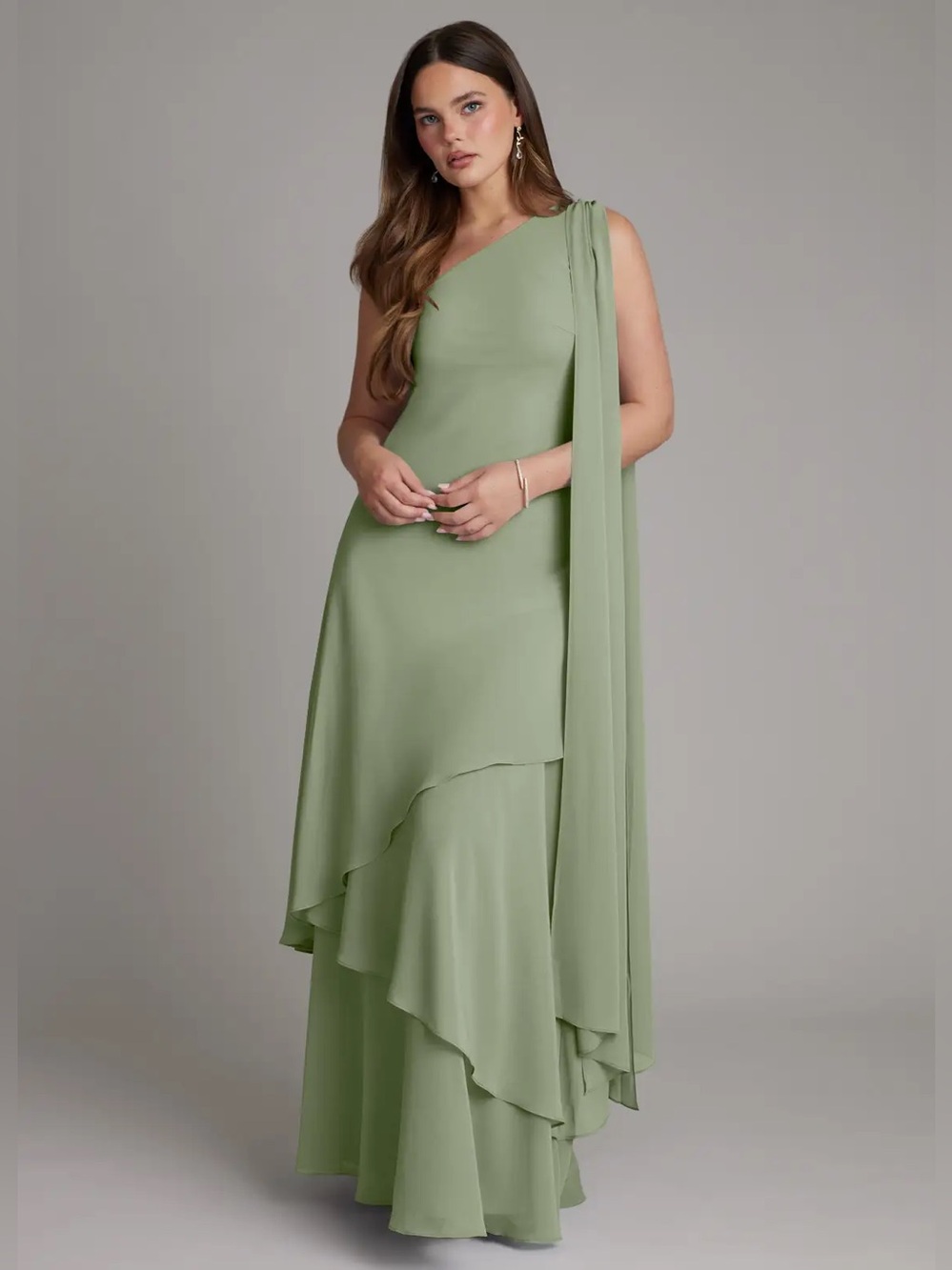 Azazie Sage Green layered Chiffon dress